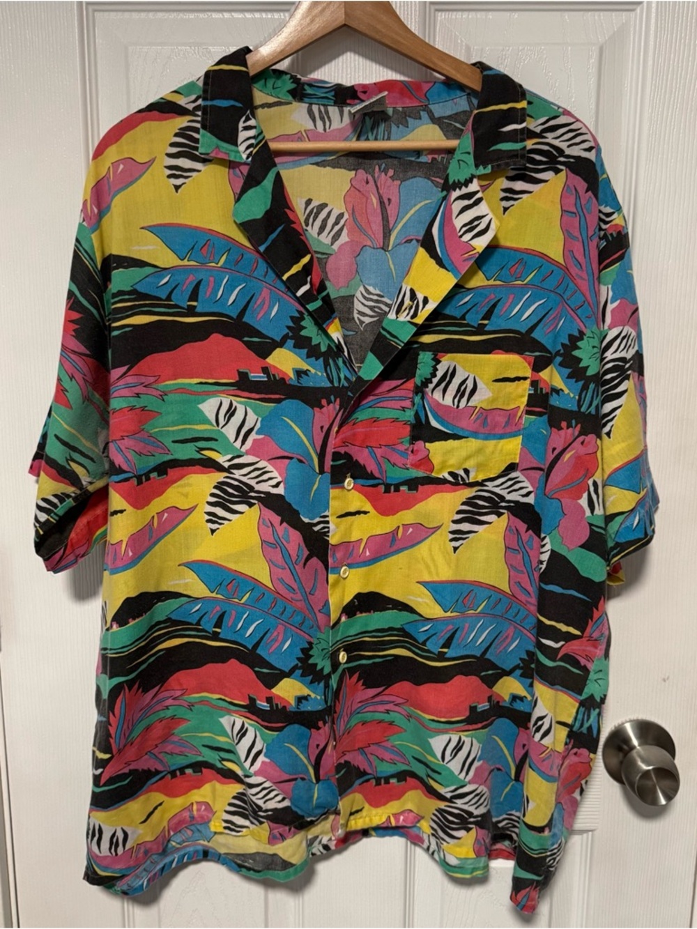 Vintage Men's Multicolor Tropical Print Button-Down Shirt XL Palm